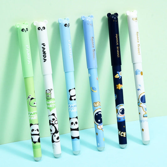 Cute Cartoon Panda Erasable Gel Pen 0.5mm Blue Heat Erasable Rollerball Pen Smooth Writing School Student Pen