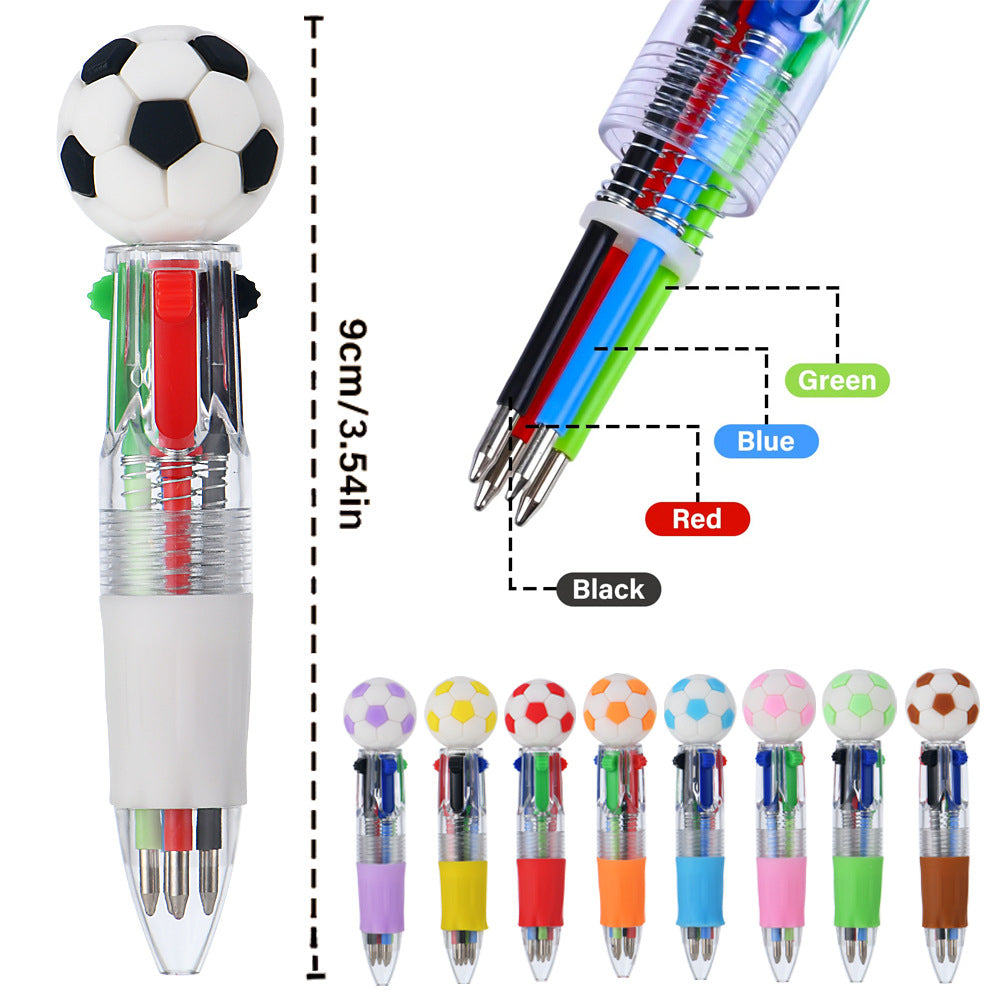 Cute Sports Ball Shaped 4-Color Ballpoint Pen | Cartoon Mini Multicolor Pen for School & Journaling