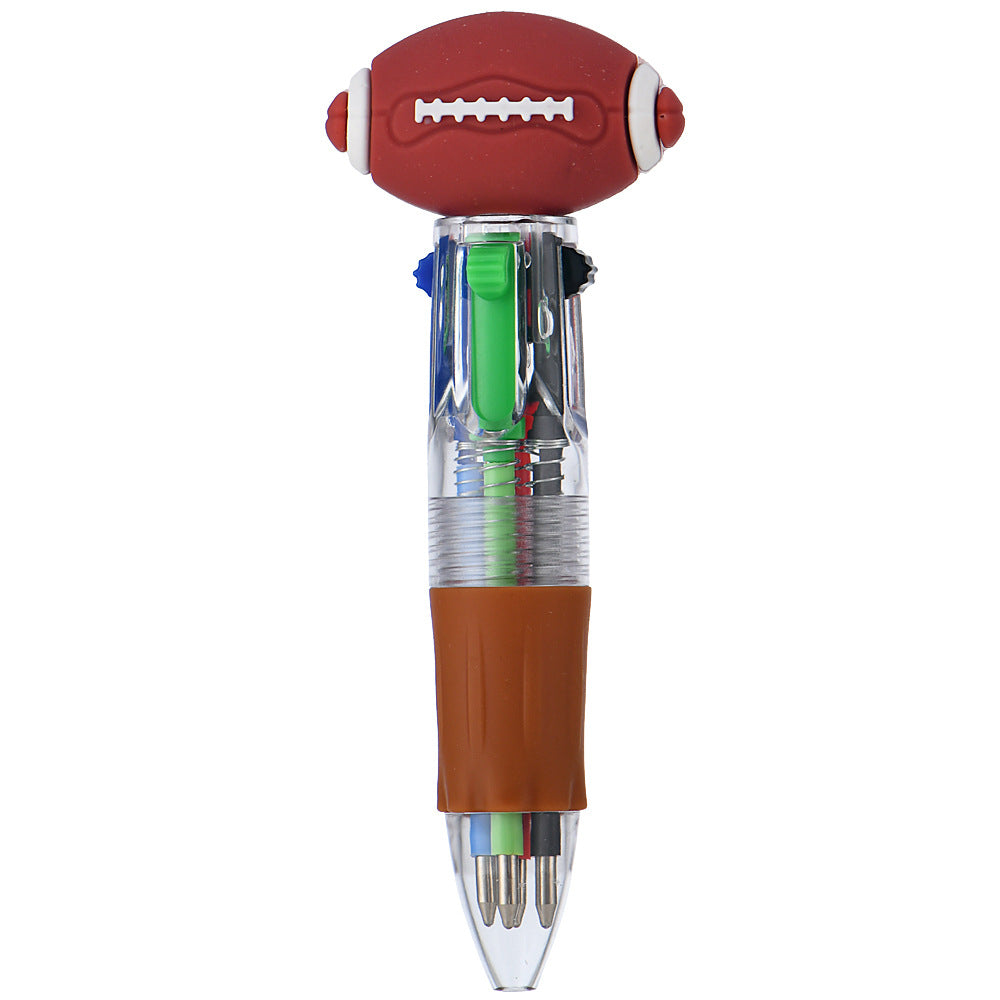 Cute Sports Ball Shaped 4-Color Ballpoint Pen | Cartoon Mini Multicolor Pen for School & Journaling