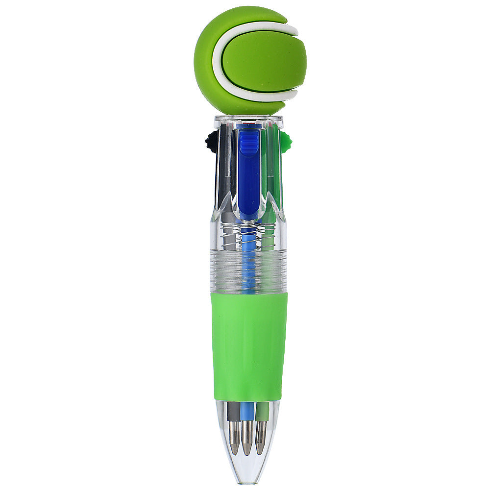 Cute Sports Ball Shaped 4-Color Ballpoint Pen | Cartoon Mini Multicolor Pen for School & Journaling