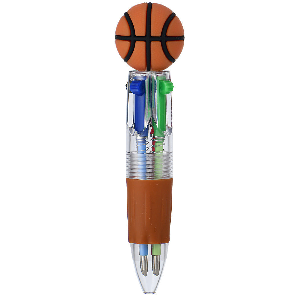 Cute Sports Ball Shaped 4-Color Ballpoint Pen | Cartoon Mini Multicolor Pen for School & Journaling
