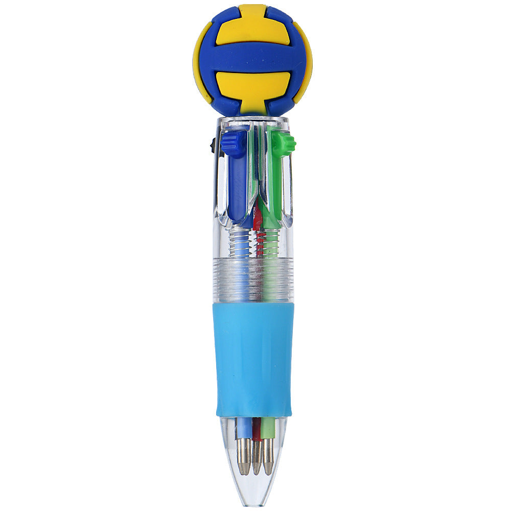Cute Sports Ball Shaped 4-Color Ballpoint Pen | Cartoon Mini Multicolor Pen for School & Journaling