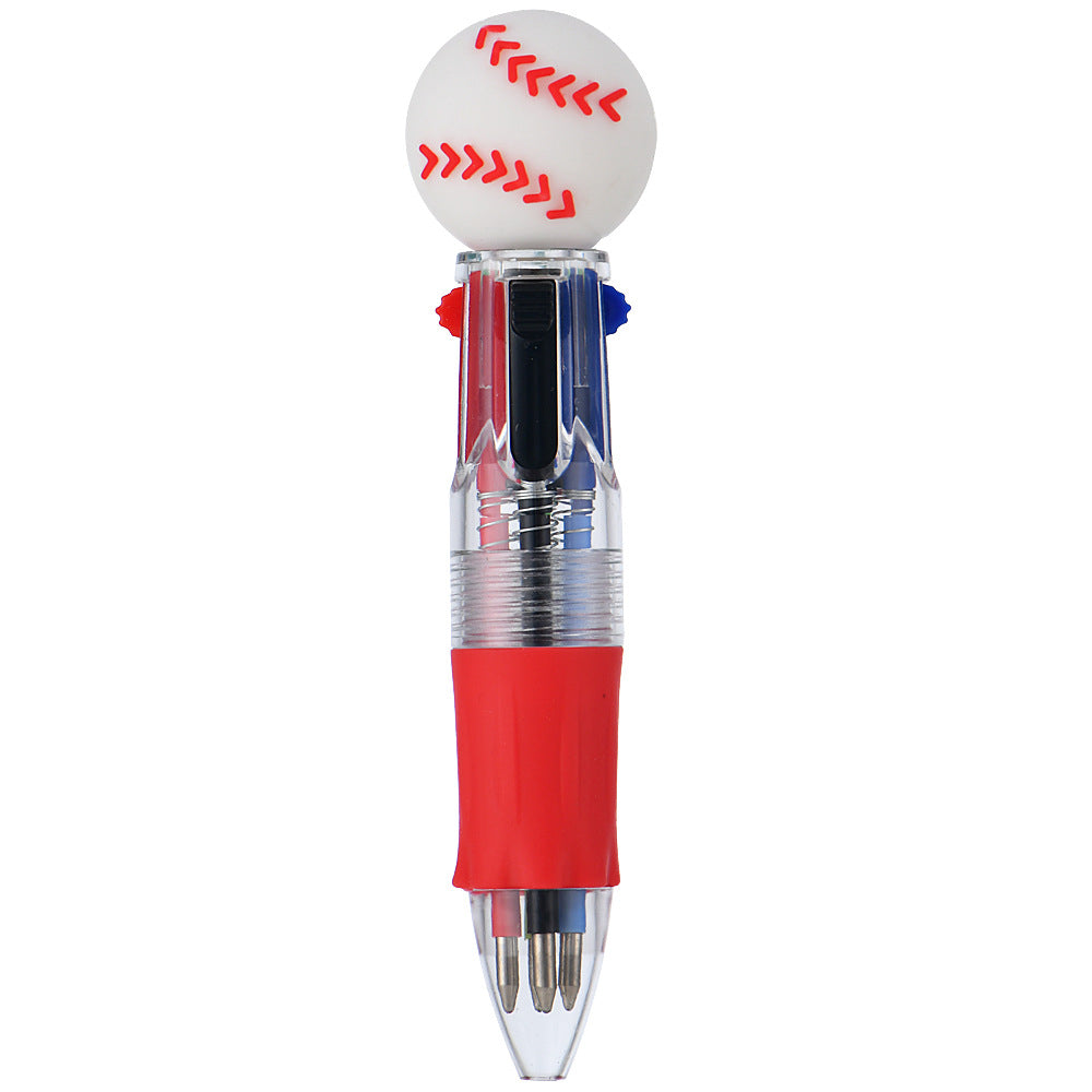 Cute Sports Ball Shaped 4-Color Ballpoint Pen | Cartoon Mini Multicolor Pen for School & Journaling